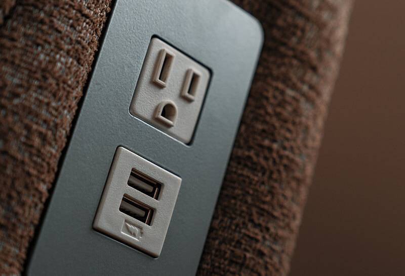 An outlet with a plug for USB devices.