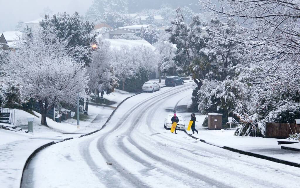 A frozen suburban street.