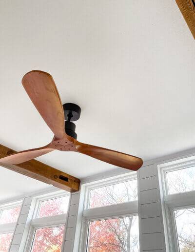 Wood ceiling fan and wood beams
